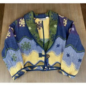 Southwestern Snowflake Tapestry Jacket‎ Women's Small Blue Yellow Cowgirl READ